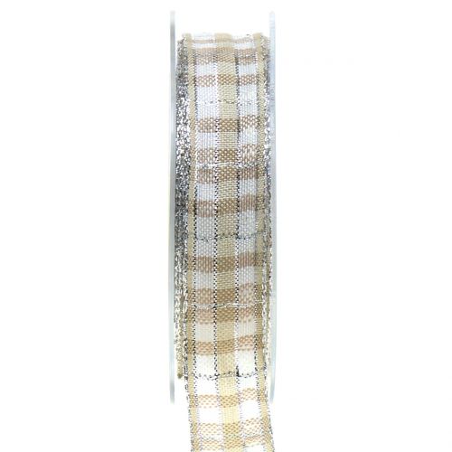 Floristik24 Csillám natúr ezüst csík 25mm 15m