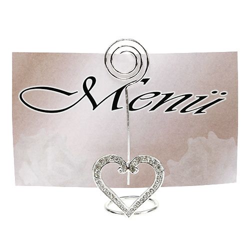 Floristik24 Kártyatartó szív asztaldíszhez 4cm ezüst 6db