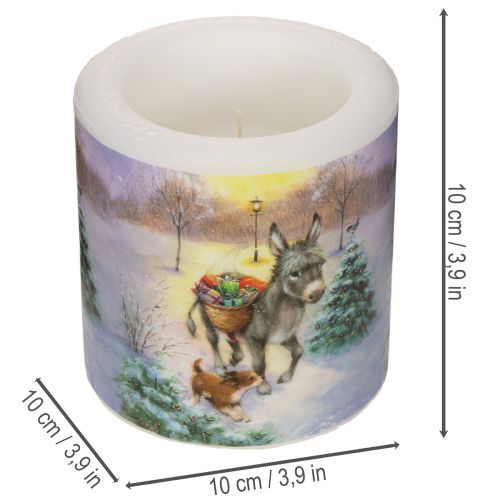 Oszlopgyertya téli tájkép szamár és kutya motívummal 10cm | Floristik24.hu