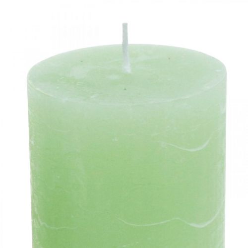 tételeket Lime zöld színű festett oszlopgyertyák, 70x100 mm, 4 darabos készlet, hosszú égési idő, húsvéti dekoráció