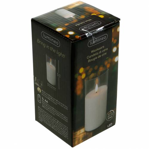 tételeket LED gyertya üvegből valódi viasz fehér Ø7,5cm H10cm