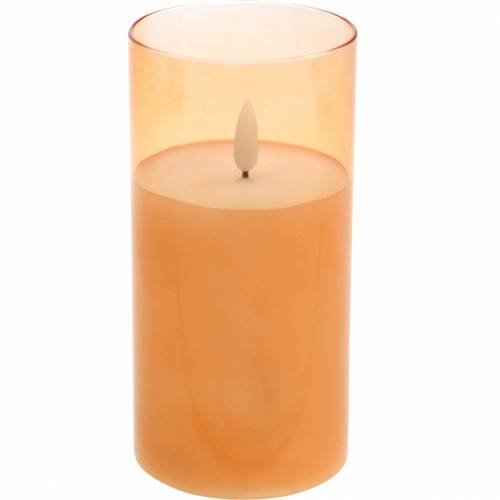 tételeket LED gyertya valódi viasz narancssárga üvegben Ø7,5cm H10cm