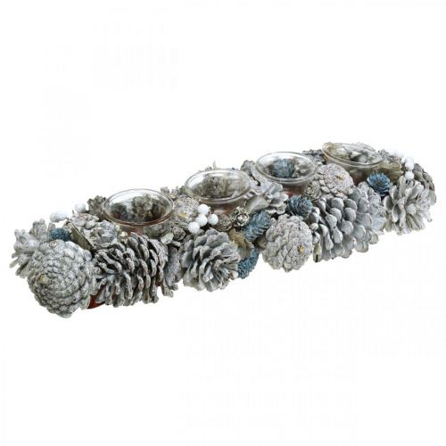 Floristik24 Gyertya elrendezés kúpokkal fehér 45cm x 15cm