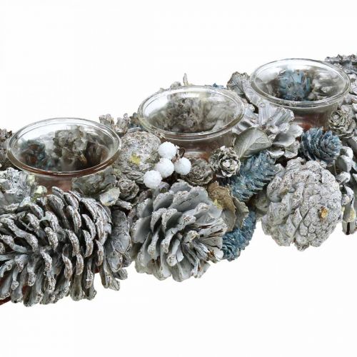 Floristik24 Gyertya elrendezés kúpokkal fehér 45cm x 15cm