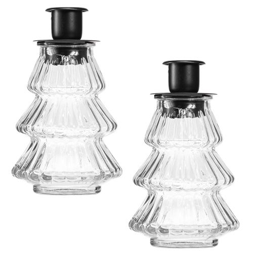 Floristik24 Gyertyatartó üveg botgyertyához Karácsonyfa 13,5cm 2db