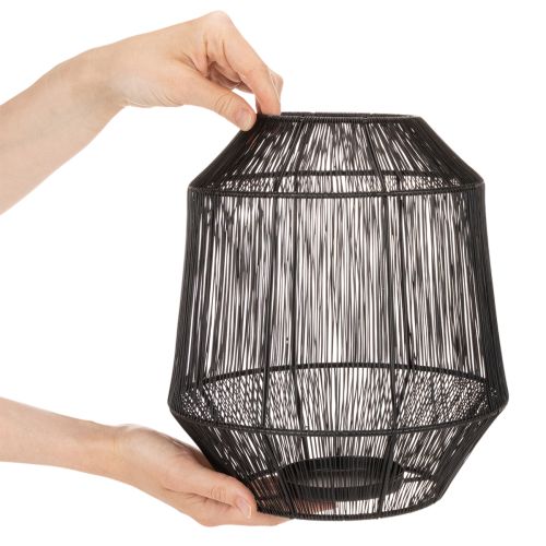 Fekete gyertyatartó, díszes lámpás, drótkosár, Ø24cm, M28cm | Floristik24.hu