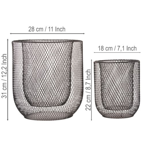 Fekete fém drótkosár gyertyatartó, Ø28,5/18cm, 2 db-os szett | Floristik24.hu