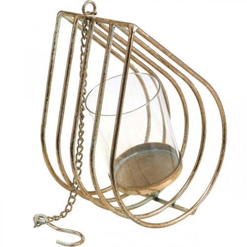 tételeket Lámpás függő teamécses tartó fém arany könnycsepp H22,5cm