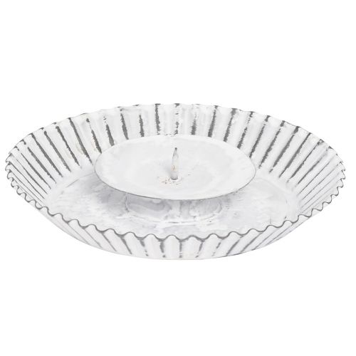 Floristik24 Gyertyatartó fehér fém tortaforma Shabby Chic Ø15cm
