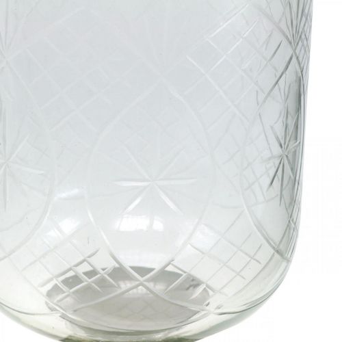 Lámpás üveg gyertyatartó antik megjelenés, ezüst Ø11,5 cm H42,5 cm