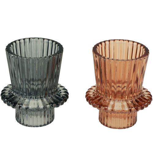 tételeket Gyertyatartó üveg gyertyatartó szürke barna H6,5cm 2db