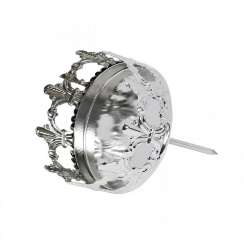 Floristik24 Gyertya díszítő korona, teamécses tartó ragasztható, Adventi dekoráció ezüst Ø5,5cm 4db