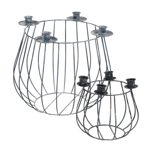 Floristik24 Gyertyatartó fém szürke hálós kosár Ø25/10,5cm 2 db-os készlet