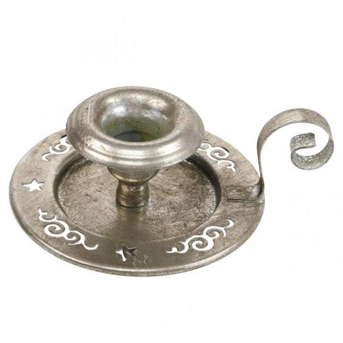 Gyertyatartó fém gyertyalap fogantyúval ezüst Ø12cm