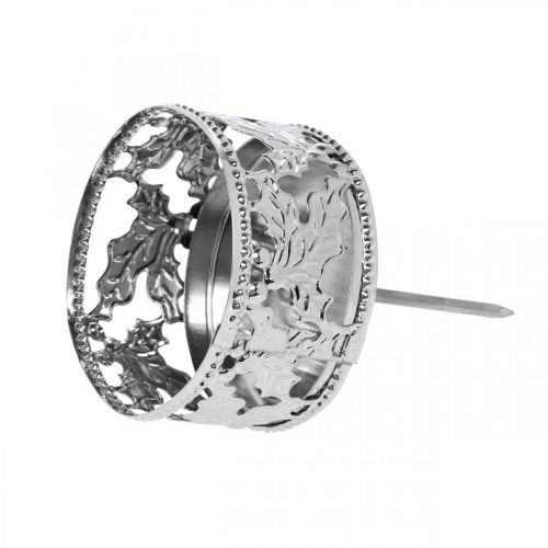 Floristik24 Gyertyatartó pálmafával, teamécses tartó adventi koszorúhoz ezüst Ø5,5cm 4 db