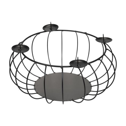 Floristik24 Gyertyatartó fekete fém Adventi koszorús fémtál Ø25cm