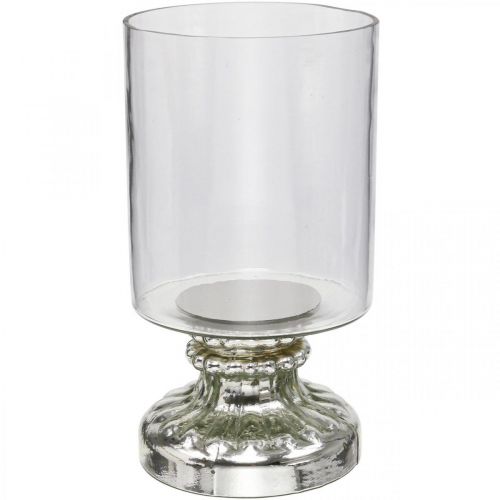Lámpás üveg gyertyaüveg antik megjelenésű ezüst Ø13cm H24cm