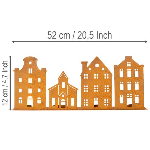 Karácsonyi fények gyertyatartóban, rozsdaszínű házak díszítésére, 52×12 cm | Floristik24.hu