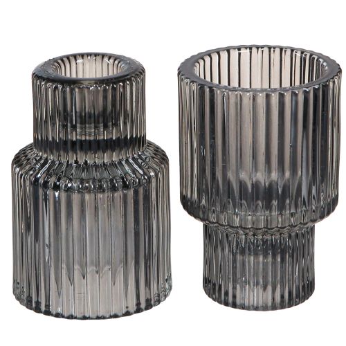 tételeket Üveg gyertyatartó szürke teamécses tartóban H8cm 4 db