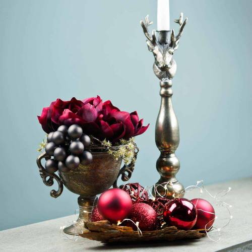 Floristik24 Gyertyatartó szarvasfej ezüst antik Ø13cm H40cm