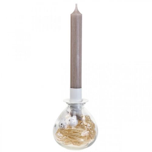 Floristik24 Gyertyatartó Fehér Gyertyatartó Üveg Húsvéti Dekoráció H11cm