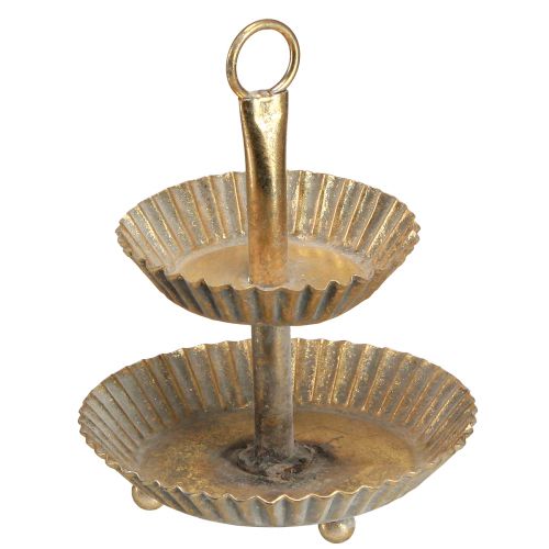 Kis fém etagere 2 szintes antik arany Ø13cm H16,5cm