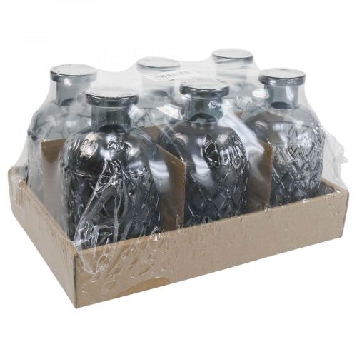 Floristik24 Kis üvegváza váza gyémánt mintás üveg kék szürke H12,5cm 6db