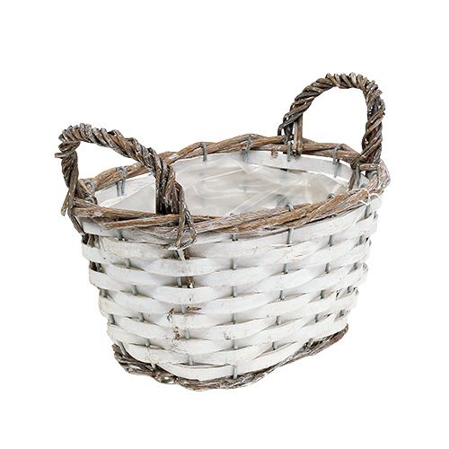 Floristik24 Kosár fogantyúkkal ovális natúr, fehér 20 x 14cm