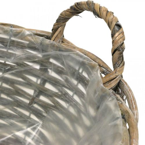 Floristik24 Kosár fogantyúval, ültető, fonott héj natúr, mosott fehér H15cm Ø35cm