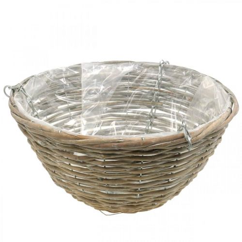 Floristik24 Akasztható virágkosár, virágtartó fonott natúr, fehér mosott H17cm Ø35cm