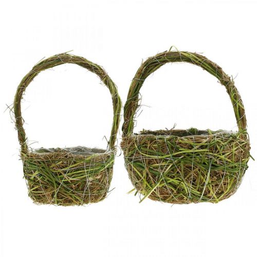 Floristik24 Növénykosár fogantyús rugós kosár zöld 14×25/18×28cm 2 db-os készlet