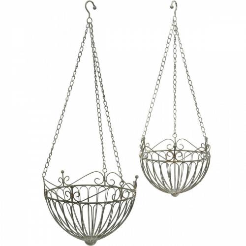 Floristik24 Virágkosár dekoratív növénykosár rozsdafehér mosott fém Ø28/22cm 2 db-os készlet