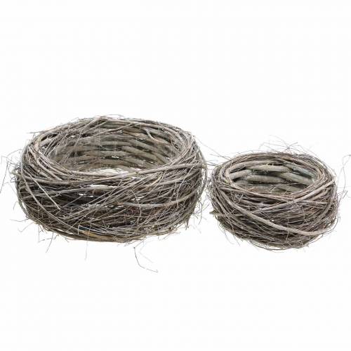 Floristik24 Kosár tál Húsvéti kosár barna fehér mosott Ø26 / Ø15cm 2 db-os készlet