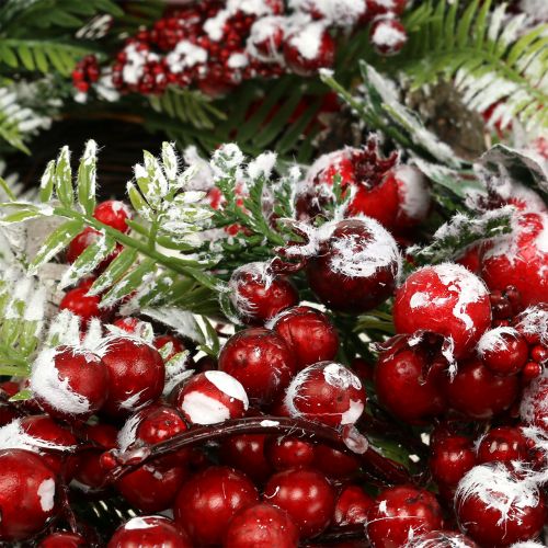 Floristik24 Zöld koszorú piros bogyós cukormázzal 36cm