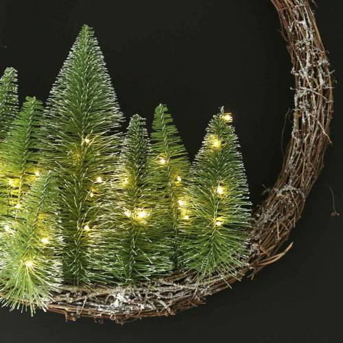 Karácsonyi koszorú kis fával és LED Ø48cm Havas zöld, barna