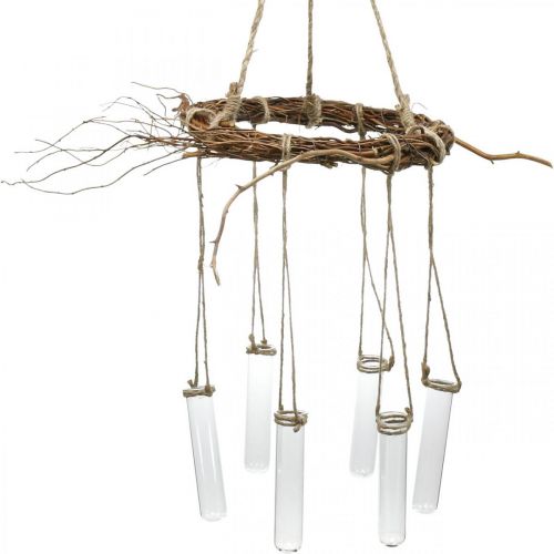 Floristik24 Fűzfa koszorú kémcsövekkel, akasztható díszkoszorú L85cm Ø28cm