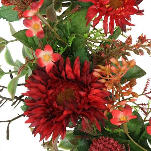 Floristik24 Őszi koszorú selyem virágok piros gerbera bogáncs ajtókoszorú Ø42cm