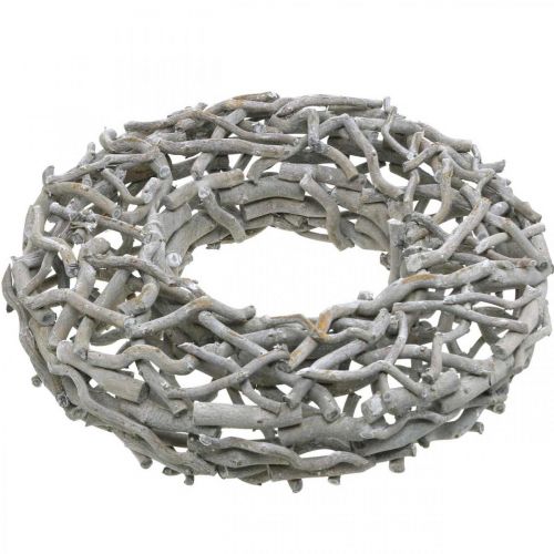 Floristik24 Dekoratív koszorúfa, meszelt szürke, natúr koszorús asztaldísz Ø50cm