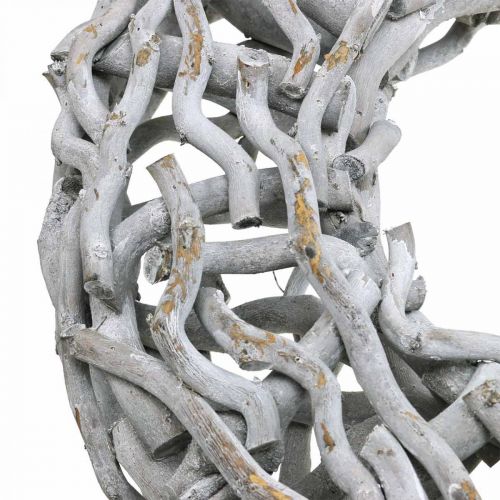 Floristik24 Dekoratív koszorú fa és gallyak fehérre meszelve Fa koszorú nagy Ø60cm