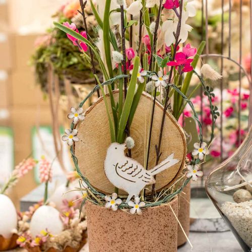 Floristik24 Koszorú madárral, fém díszítéssel akasztóhoz, tavaszi fehér / zöld Ø14,5cm 2 db-os készlet