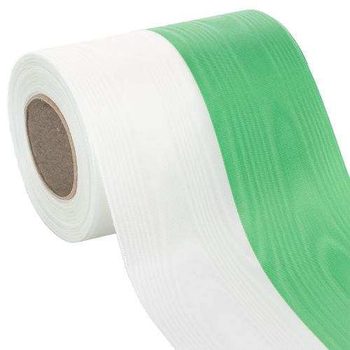 tételeket Moiré koszorú szalag 125 mm x 25 m zöld és fehér színben, taft szőtt szalag, nemzeti szalag, díszszalag