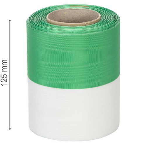 tételeket Moiré koszorú szalag 125 mm x 25 m zöld és fehér színben, taft szőtt szalag, nemzeti szalag, díszszalag