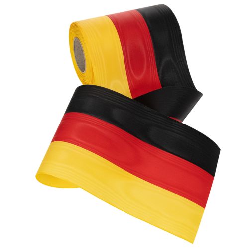 tételeket Moaré koszorú szalagok 150 mm-es fekete-piros-arany francia moaré hatással, 25 m-es tekercsben dekorációhoz és temetési szertartásokhoz