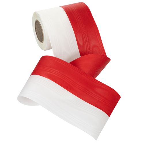 Fehér és piros moaré koszorúszalag, 125 mm - gyászszalag, díszszalag, masniszalag, ünnepi szalag, 25 m-es tekercs | Floristik24.hu