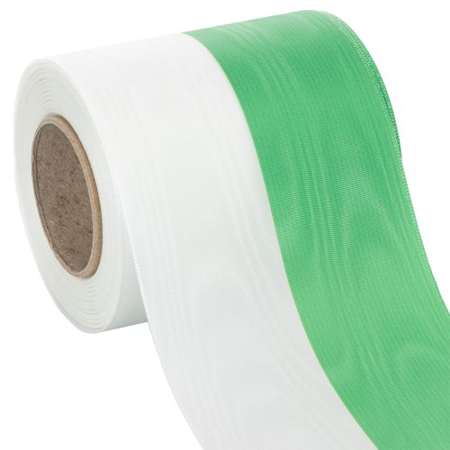 tételeket Zöld és fehér moaré koszorúszalag, 100mm x 25m - nemzeti szalag, taft szegély, masni szalag, díszszalag