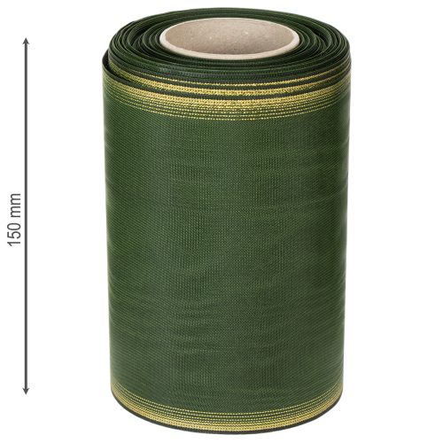 tételeket Moiré koszorú szalag, 150 mm, sötétzöld, arany gyöngy szegéllyel, taft szövés, 25 m-es tekercs dekorációhoz és designhoz