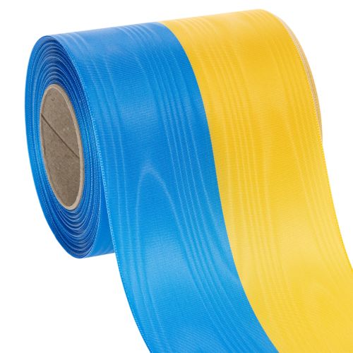 tételeket Kék és sárga moaré koszorúszalag, 100 mm, nemzeti színű szalag, klubszalag, díszszalag, ünnepi gyászszalag, acetát