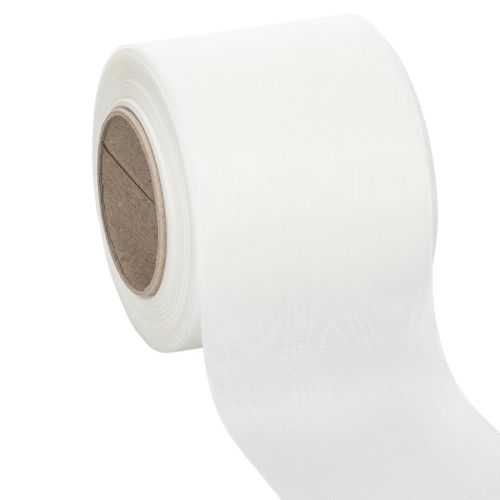 Floristik24 Fehér koszorúszalag, kiváló minőségű, 75mm x 25m - dekoratív szalag virágkötészethez és temetési szertartásokhoz, ideális nyomtatáshoz.