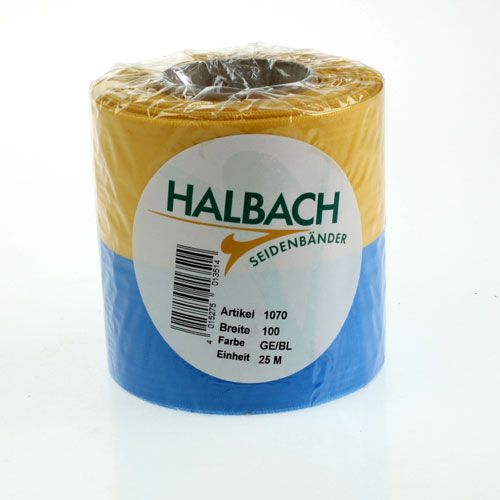 tételeket Kék és sárga moaré koszorúszalag, 100 mm, nemzeti színű szalag, klubszalag, díszszalag, ünnepi gyászszalag, acetát