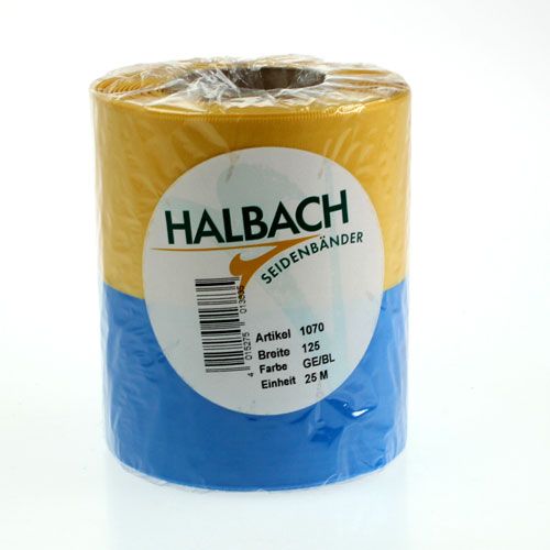 Floristik24 Koszorúszalagok moaré kék-sárga 125 mm